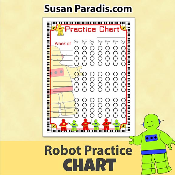 Robot Practice Chart - Susan Paradis Piano Teaching Resources