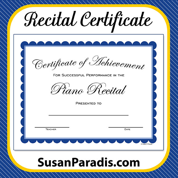 Piano Recital Certificate Traditional Susan Paradis Piano Teaching