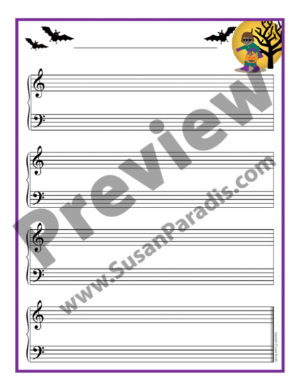 Cute Halloween staff paper for student composing.